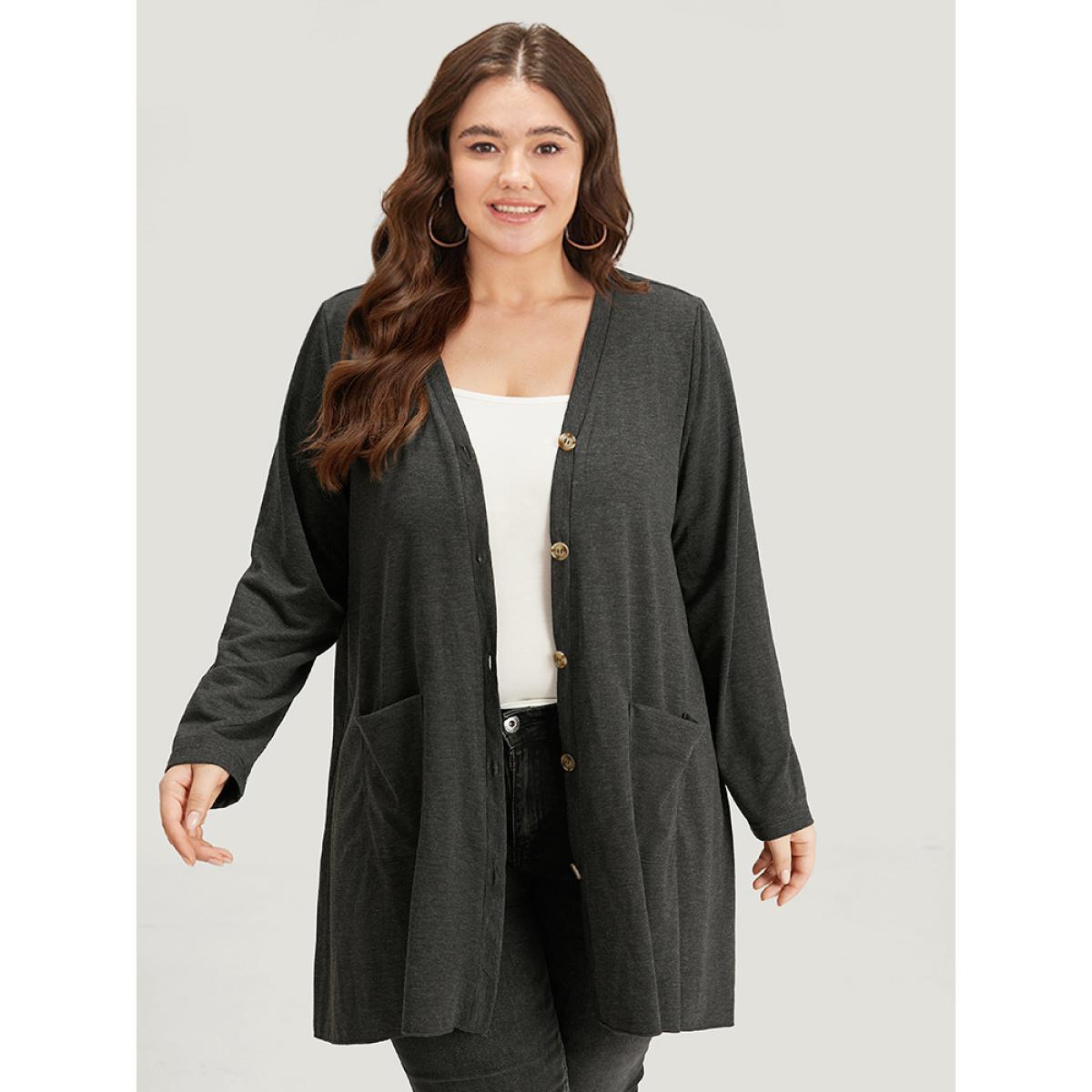 Plus Size Halloween Plain Pocket Asymmetrical Hem Coat Women DimGray Casual Plain Ladies Dailywear Winter Coats BloomChic 22-24/3X Product Image