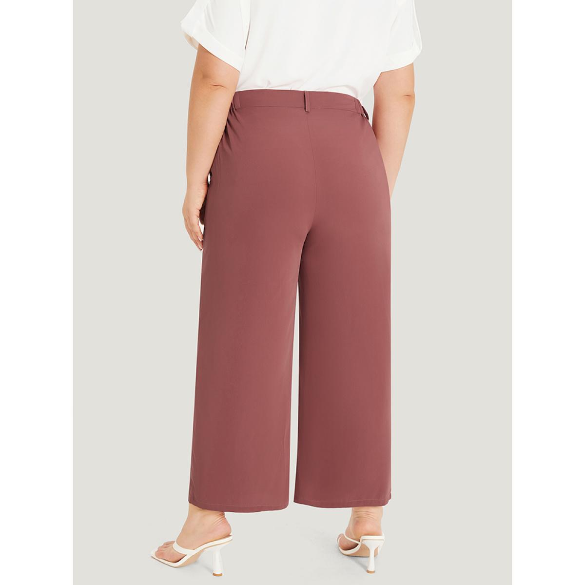 Plus Size Solid Pocket Elastic Waist Straight Leg Pants Women DustyPink Office Straight Leg High Rise Work Pants BloomChic 18-20/2X Product Image