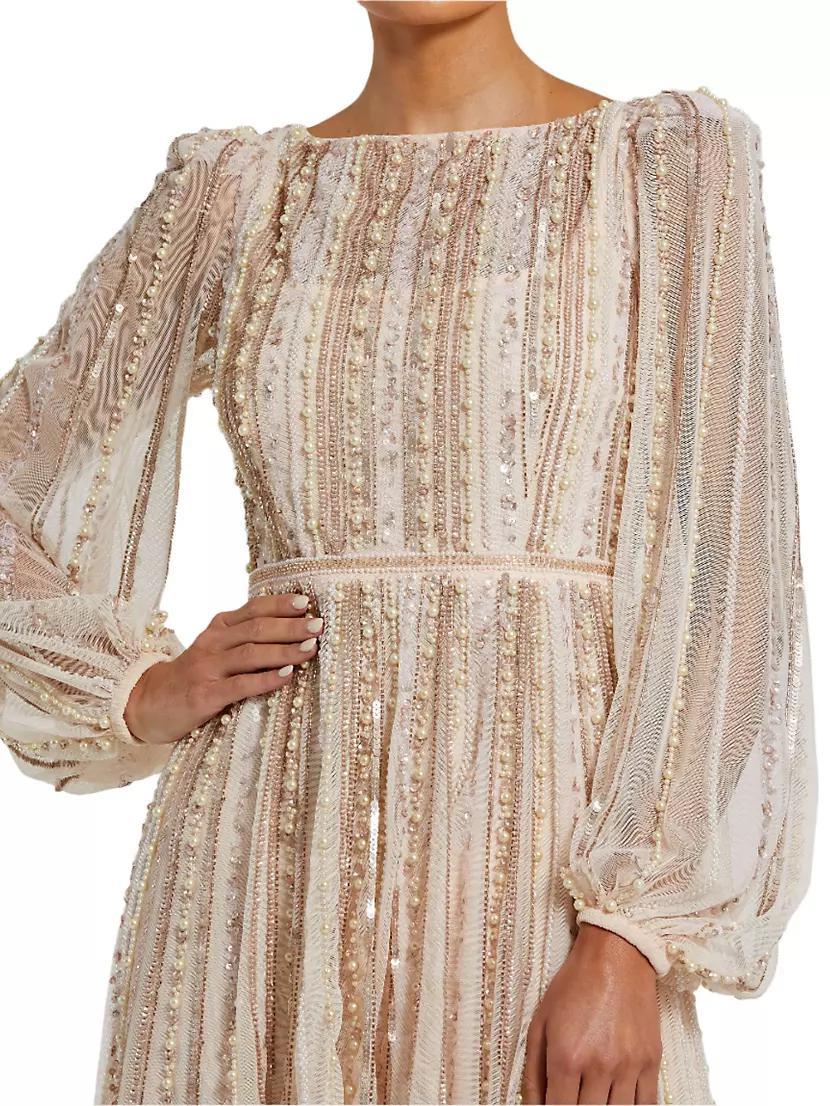 Striped Beaded Chiffon Boatneck Gown Product Image