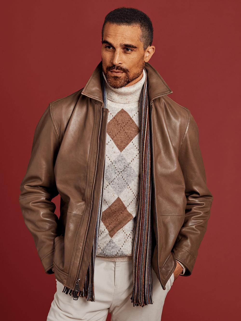 Leather Bomber Jacket - Brown Product Image