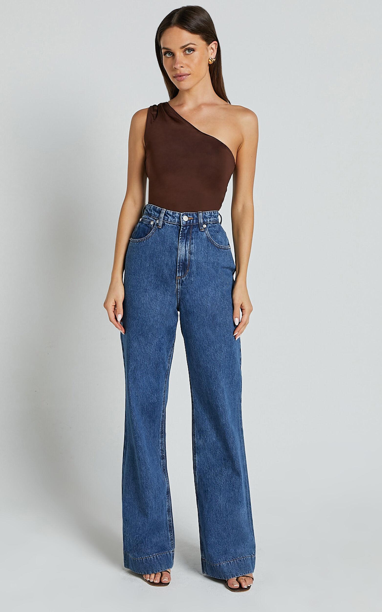 Emman Jeans - High Waisted Cotton Wide Leg Denim Jeans in Dark Blue Wash Product Image