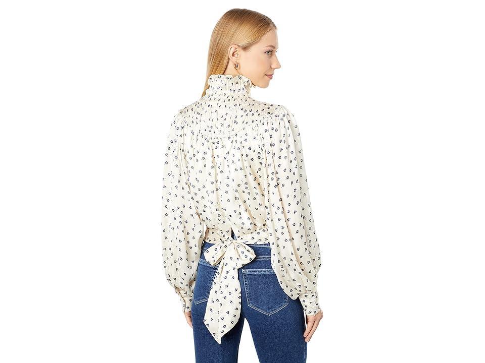 Bishop + Young Tucker Smock Neck Top (Natural Print) Women's Clothing Product Image