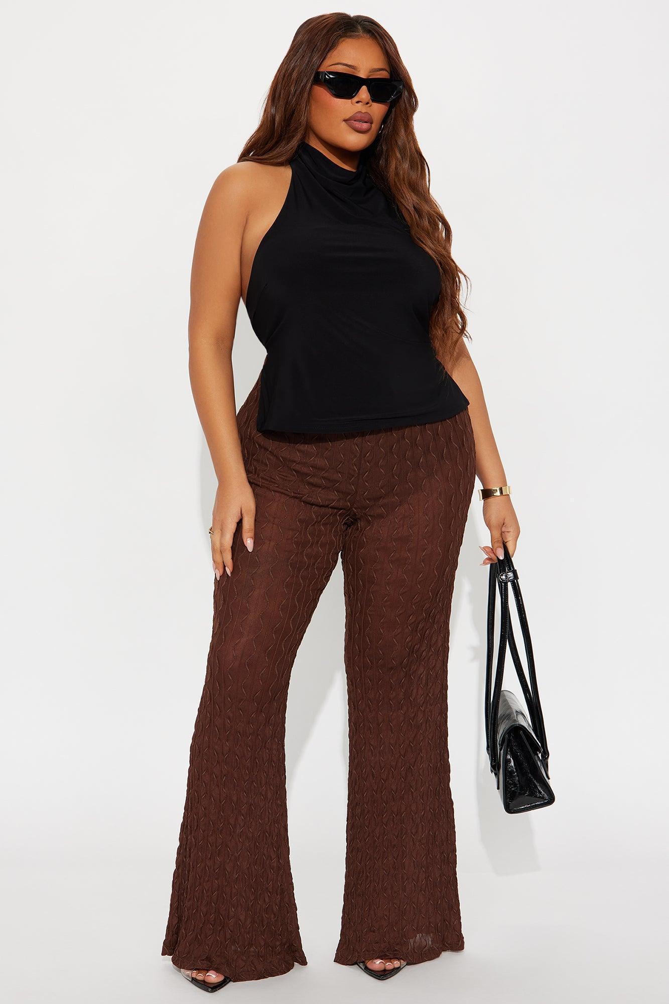 Romina High Rise Textured Flare Pant - Chocolate Product Image