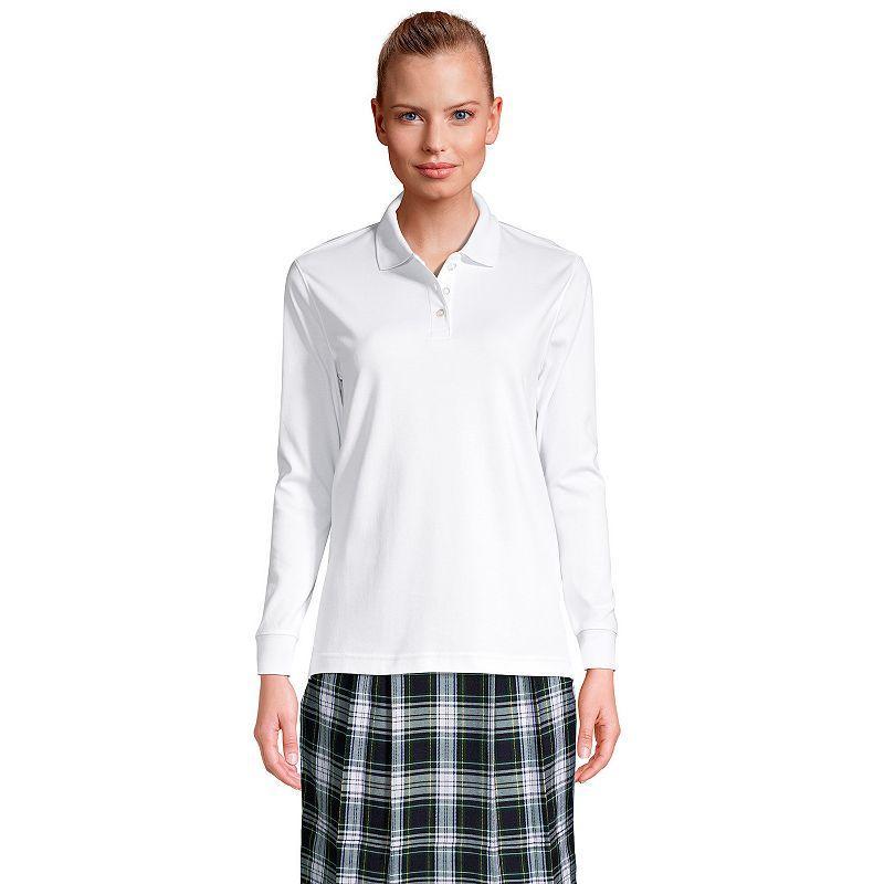 Womens Lands End School Uniform Long Sleeve 3-Button Interlock Polo Shirt Red Product Image