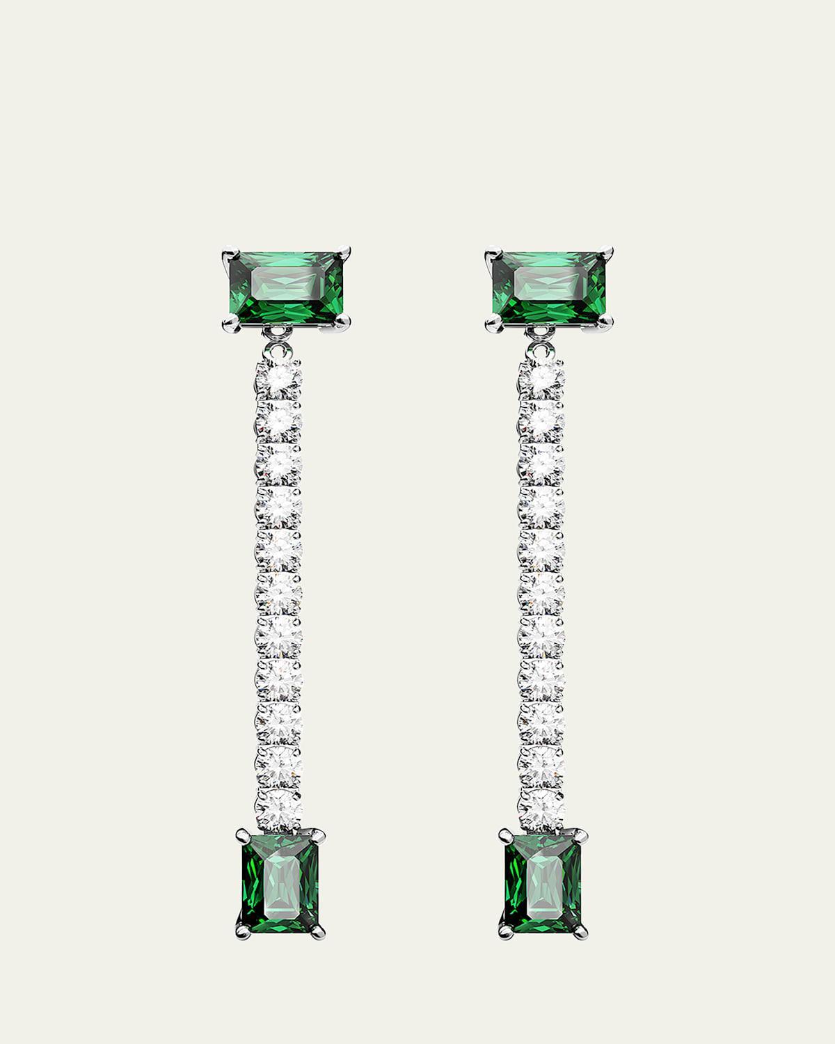 Swarovski Matrix Pave & Green Rectangle Crystal Linear Drop Earrings in Rhodium Plated Product Image
