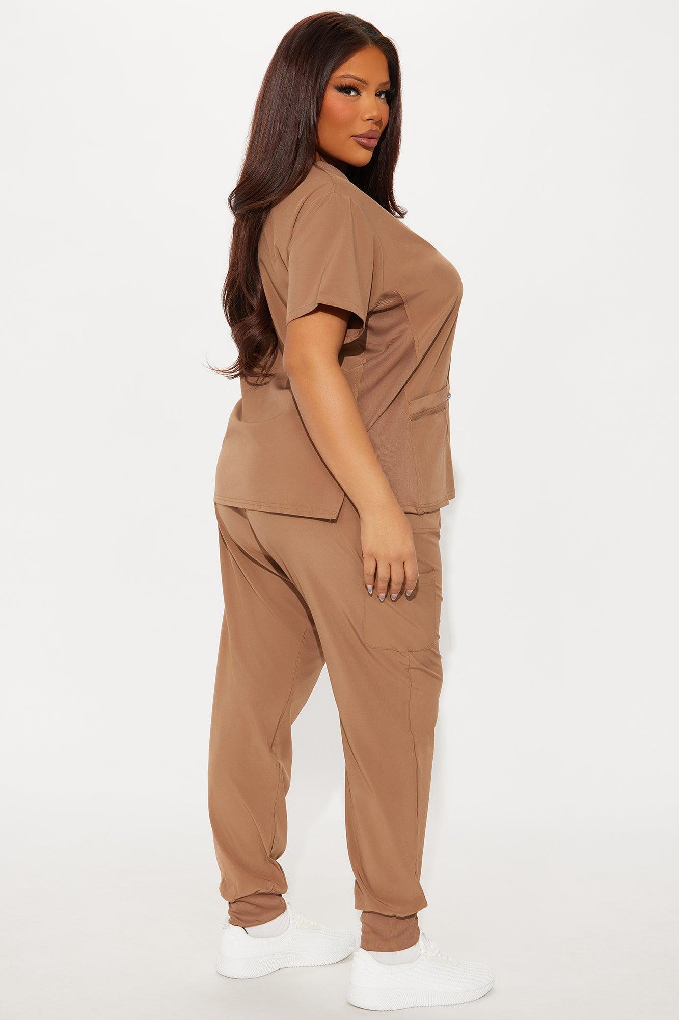 Check Up Side Rib Stretch Uniform Scrub Jogger Set - Chocolate Product Image