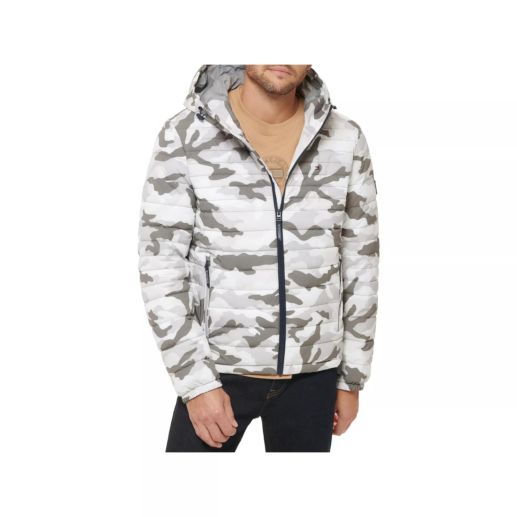 Men's Tommy Hilfiger Stretchy Hooded Puffer Jacket, Size: XL, Black Product Image