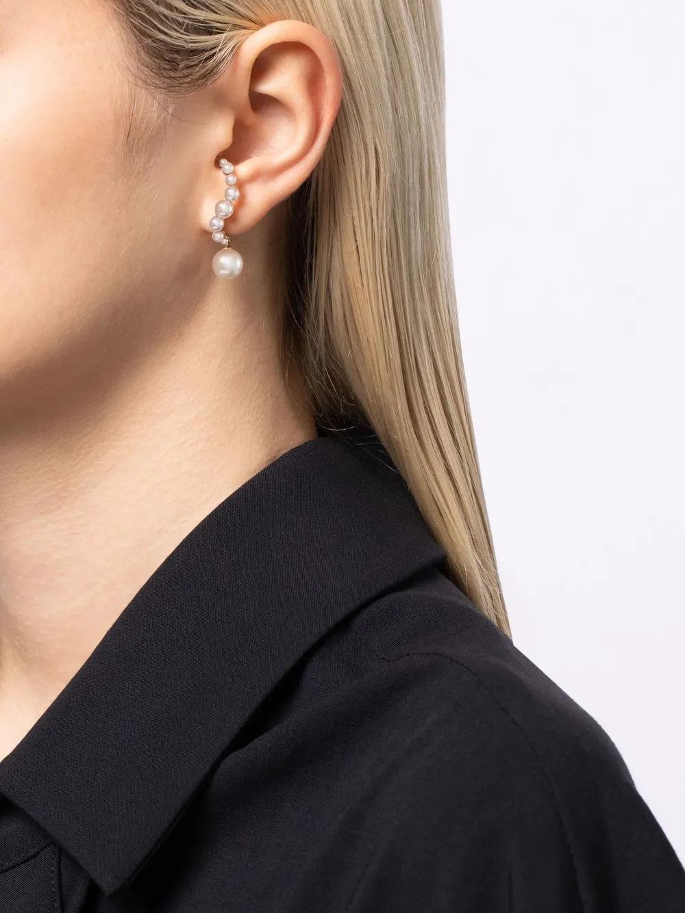 MATEO 14k Yellow Gold Curve Pearl Drop Earrings Product Image