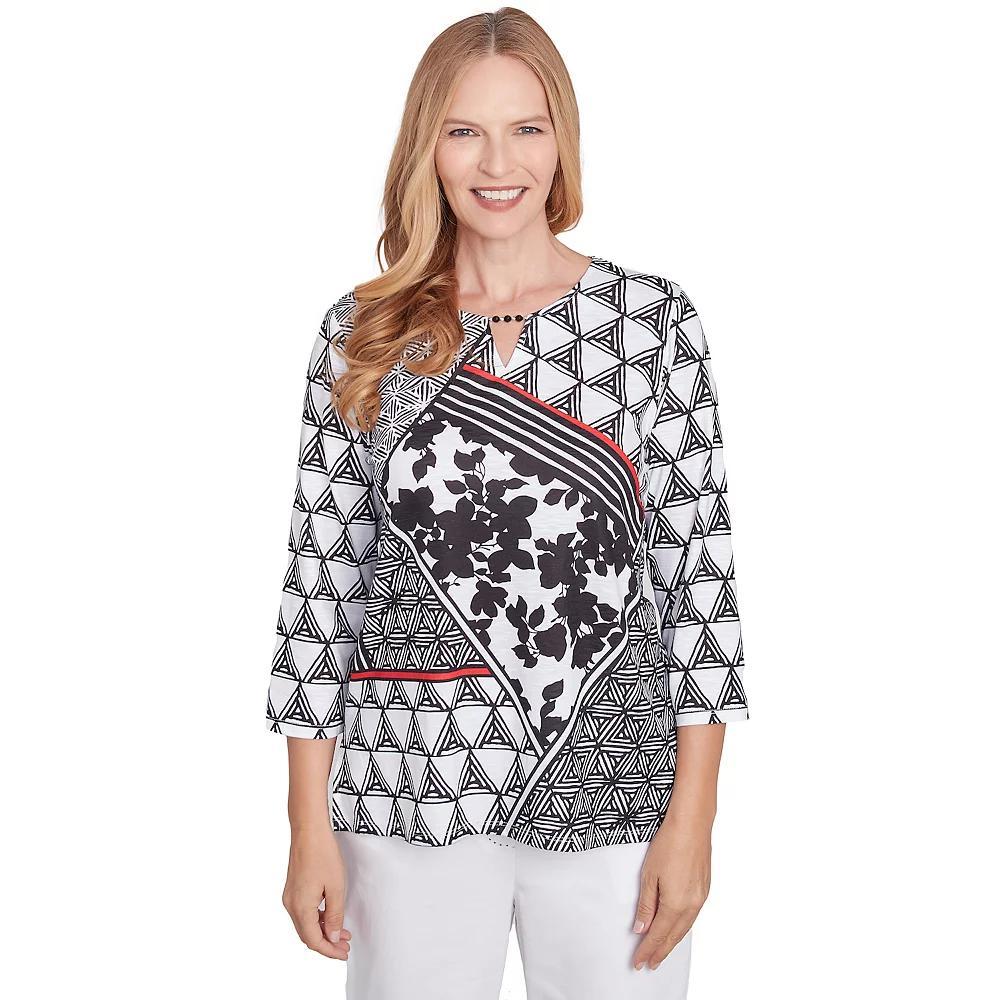 Petite Alfred Dunner Geometric Multi Textured Patchwork Top, Women's, Size: Large Petite, Black And White Product Image