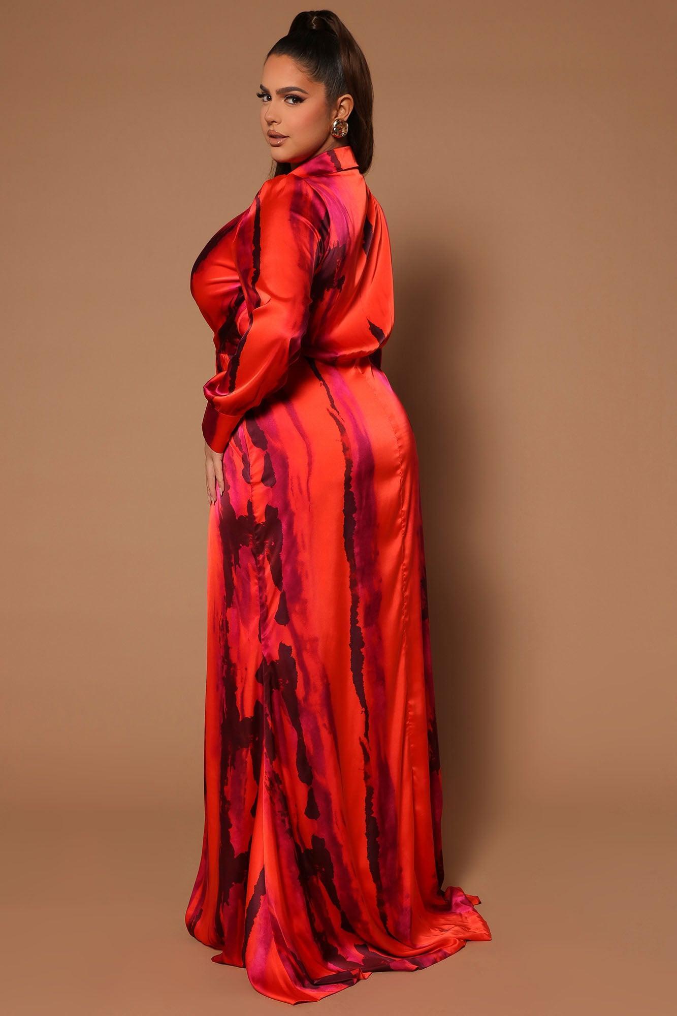 Gabriella Long Sleeve Maxi Dress - Orange/combo Product Image