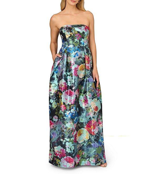 Aidan Mattox Metallic Floral Jacquard Structured Strapless Ball Gown Product Image