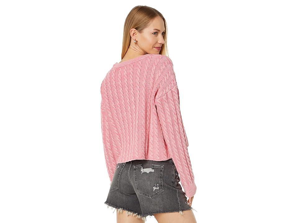 Lucky Brand Cable Crew Sweater (Sangria Acid Wash) Women's Clothing Product Image