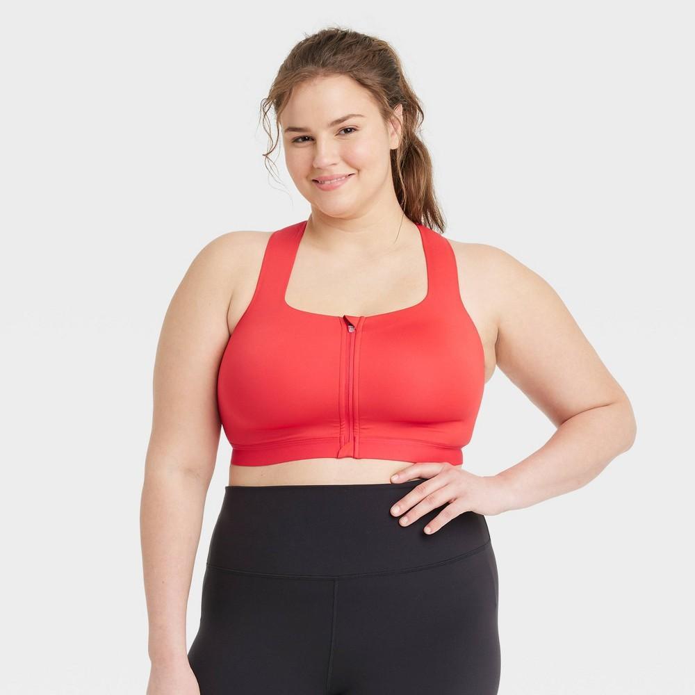 Women's Sculpt High Support Zip-Front Sports Bra - All In Motion™ Black 34B: Adjustable Strap, Molded Cup Product Image