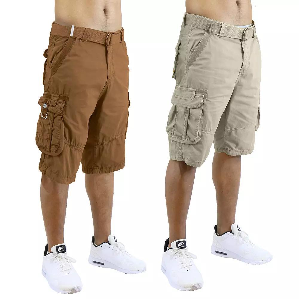 Men's Blu Rock 13.5" Distressed Cotton Cargo Shorts with Belt 2-Pack, Size: 40, Green Product Image