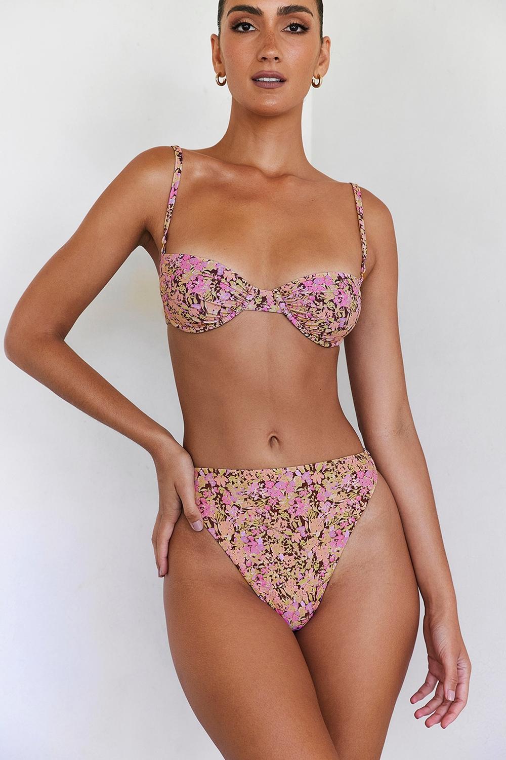 Mykonos Olive Floral High Waist Bikini Bottom Product Image