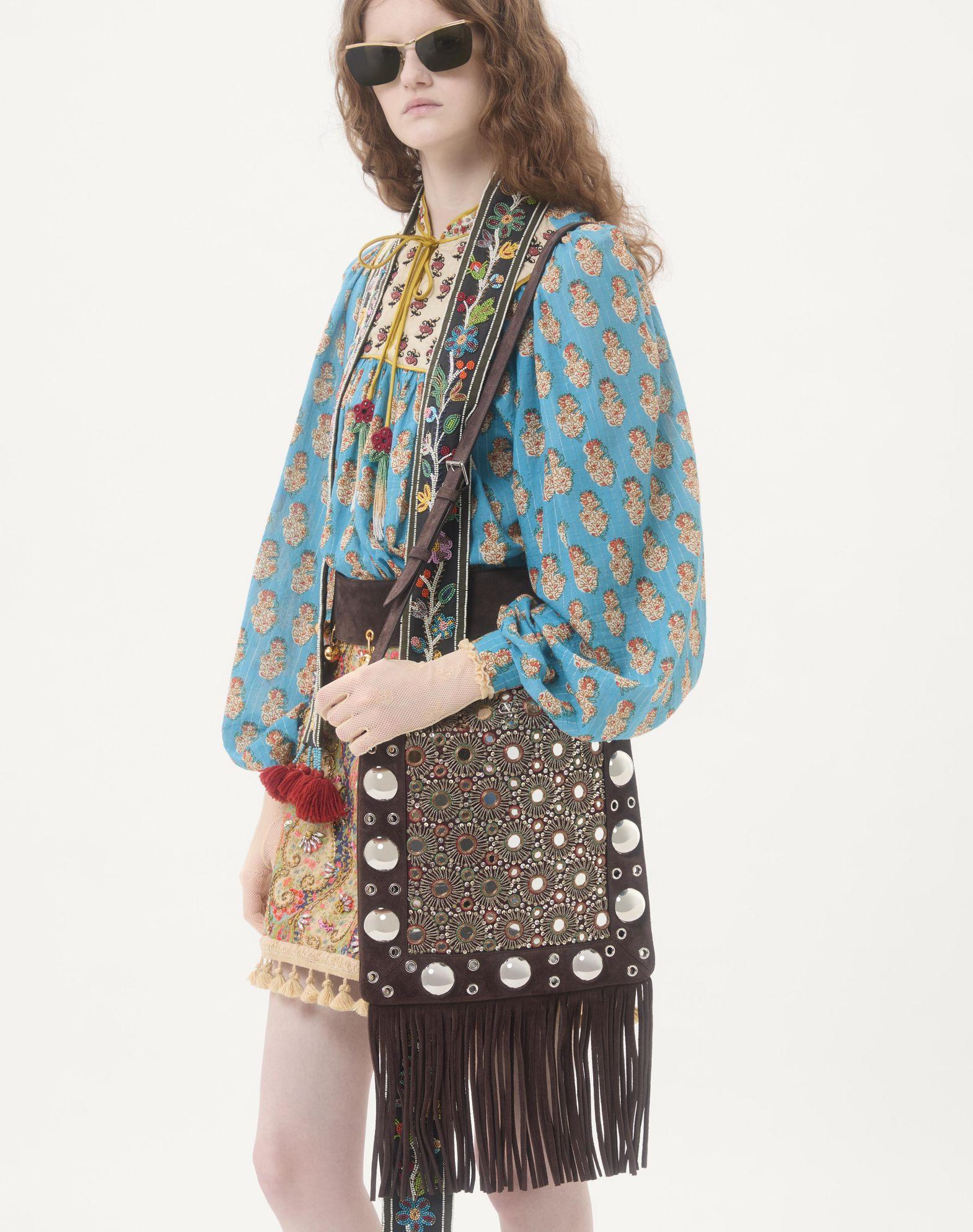 Valentino Garavani Nellcôte Embroidered Shoulder Bag With Fringes Product Image