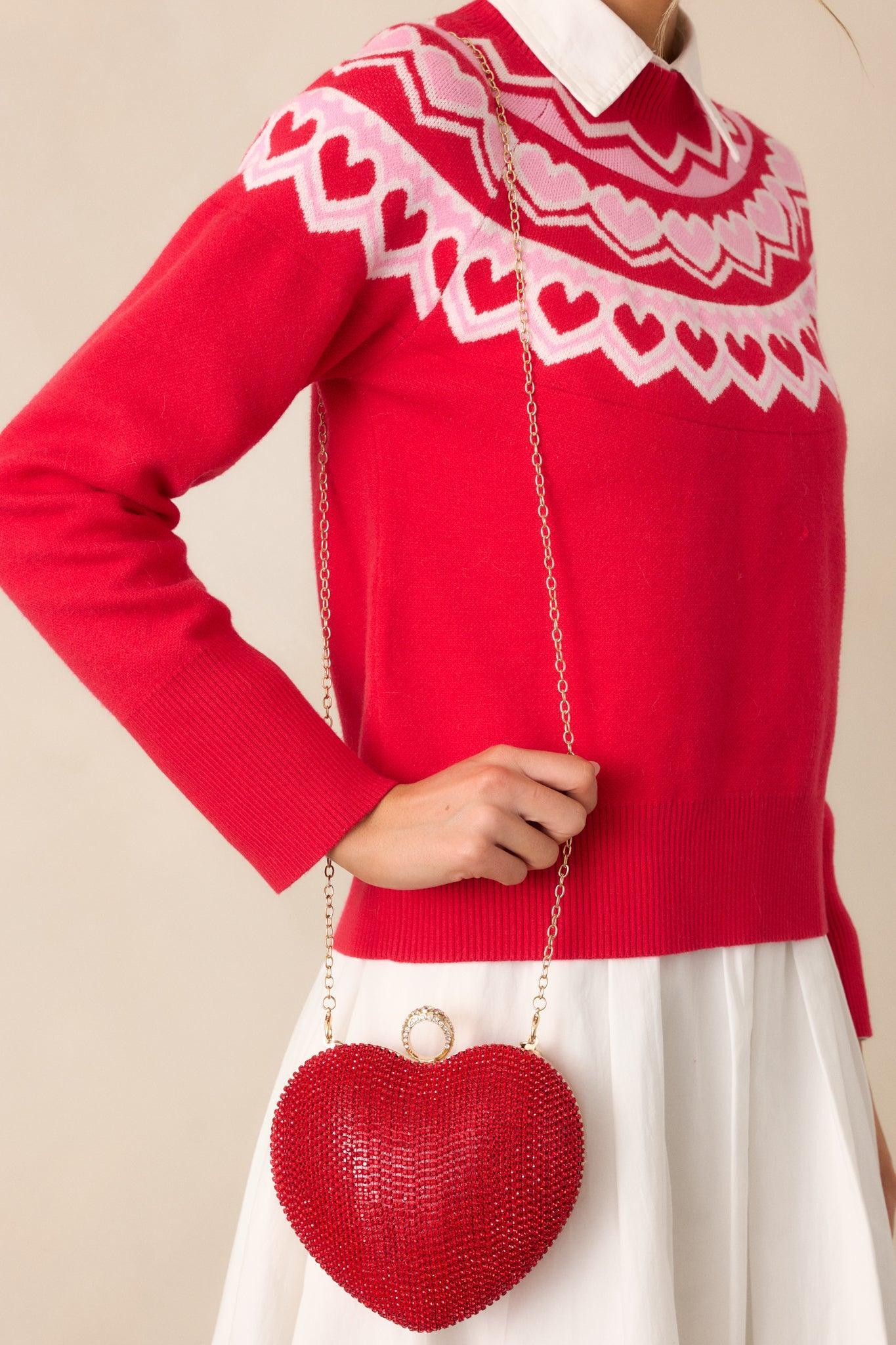 Gleaming Hearts Red Rhinestone Clutch Product Image