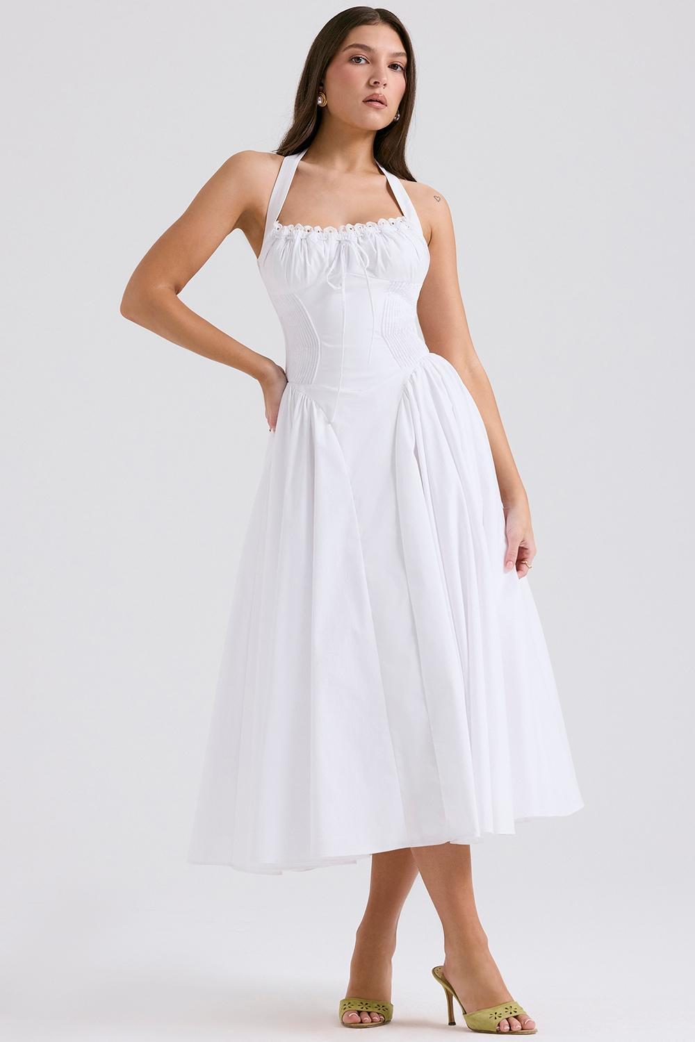 Adabella White Cotton Halter Sundress Product Image