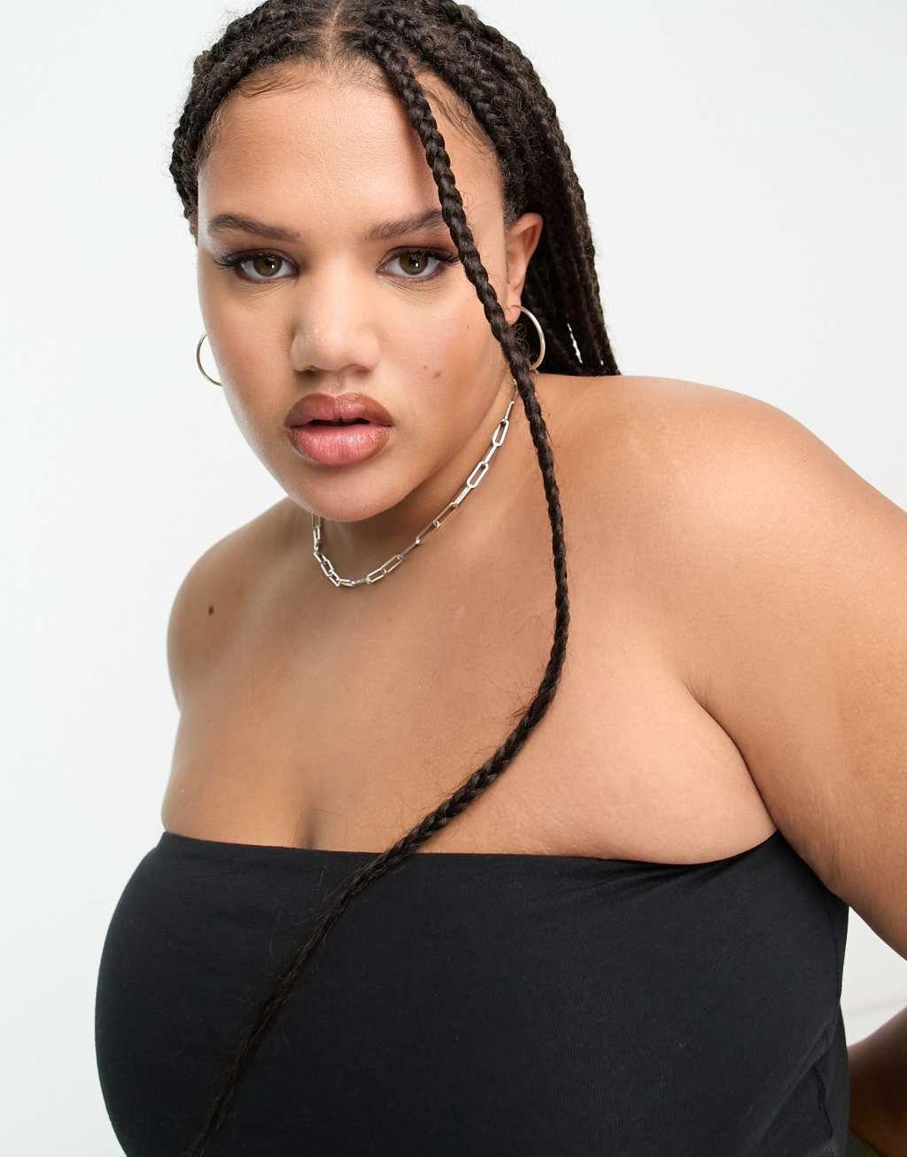 COLLUSION Plus jersey double lined bandeau top in black Product Image