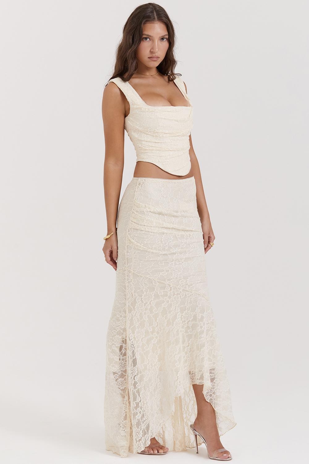Therese Vintage Cream Lace Maxi Skirt Product Image