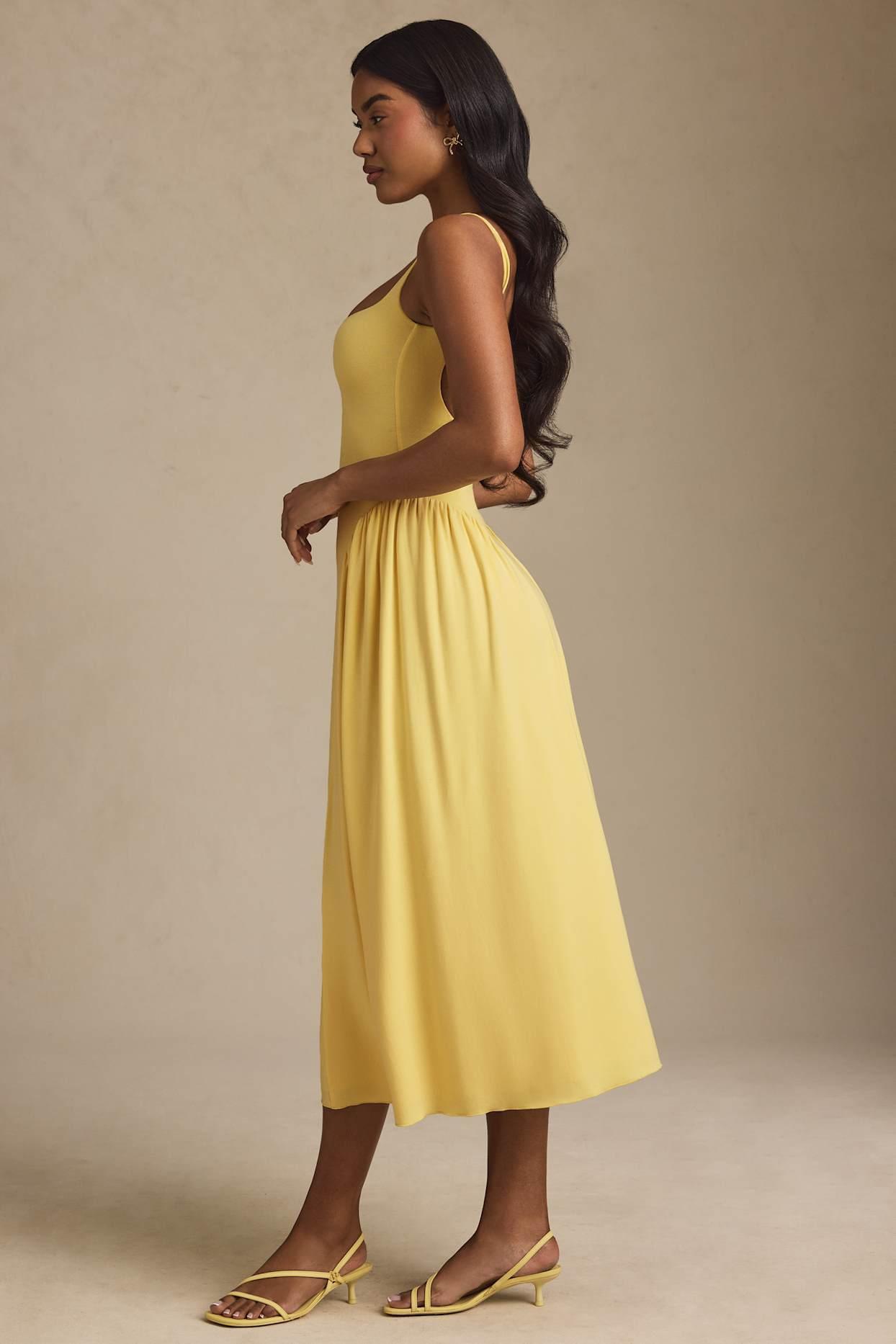 Low-Back A-Line Midaxi Dress in Pastel Yellow Product Image