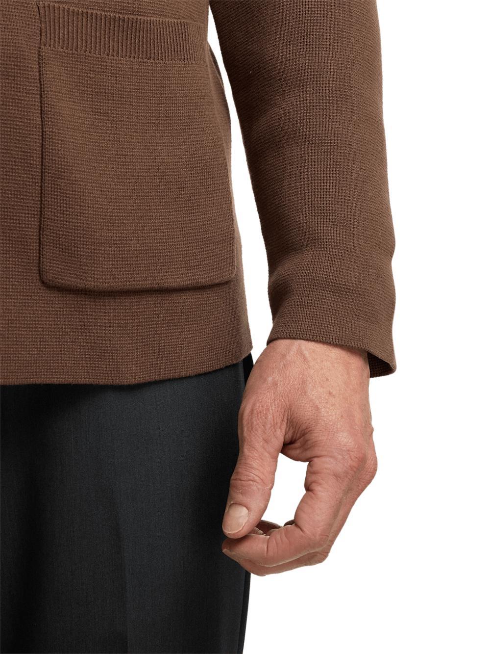 Cotton Notch Lapel Cardigan Sweater - Brown Product Image
