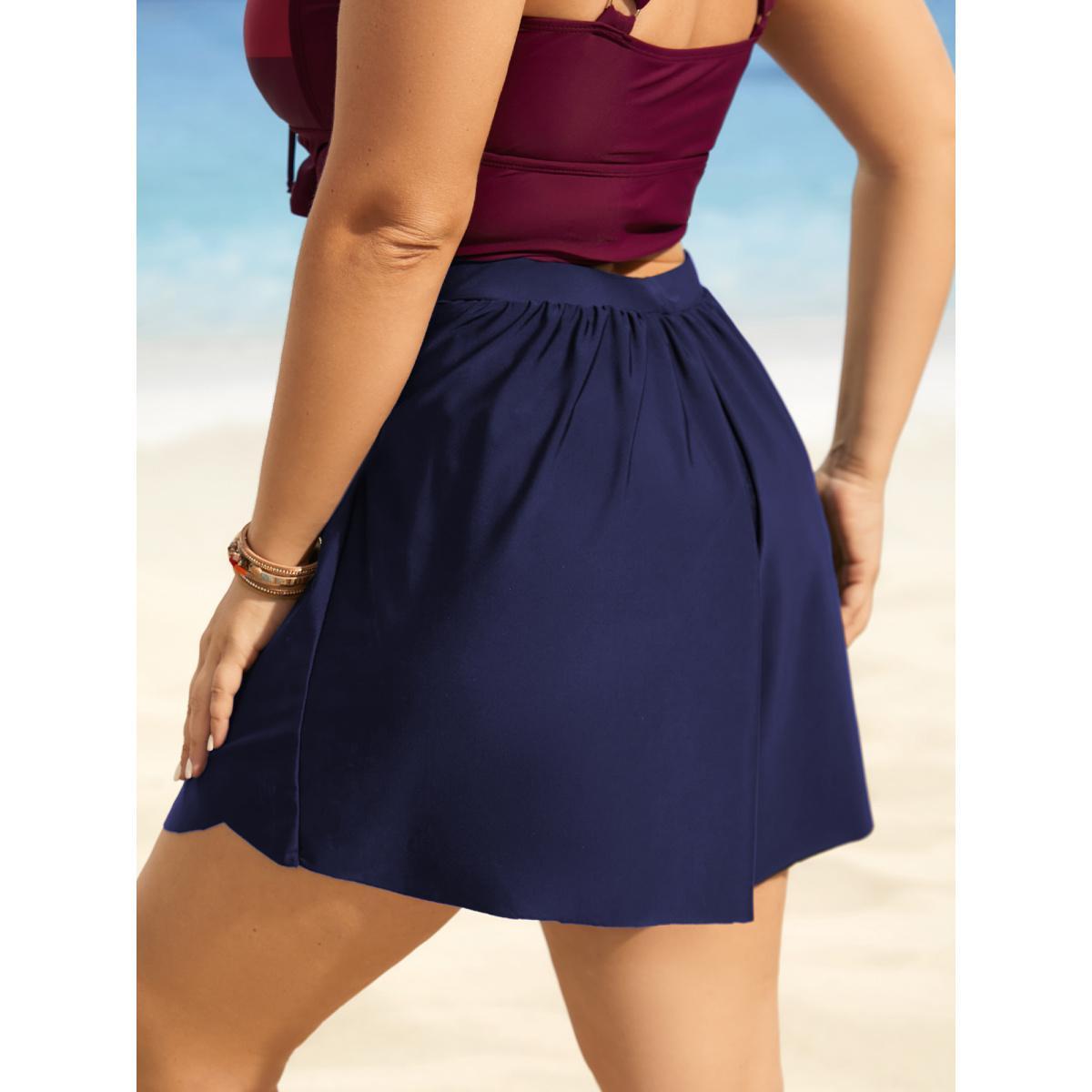 Plus Size Solid High Rise Overlapped Hem Swim Bottom Women's Swimwear Indigo Beach Overlapping High stretch Bodycon High Rise Curve Swim Bottoms BloomChic 14-16/1X Product Image