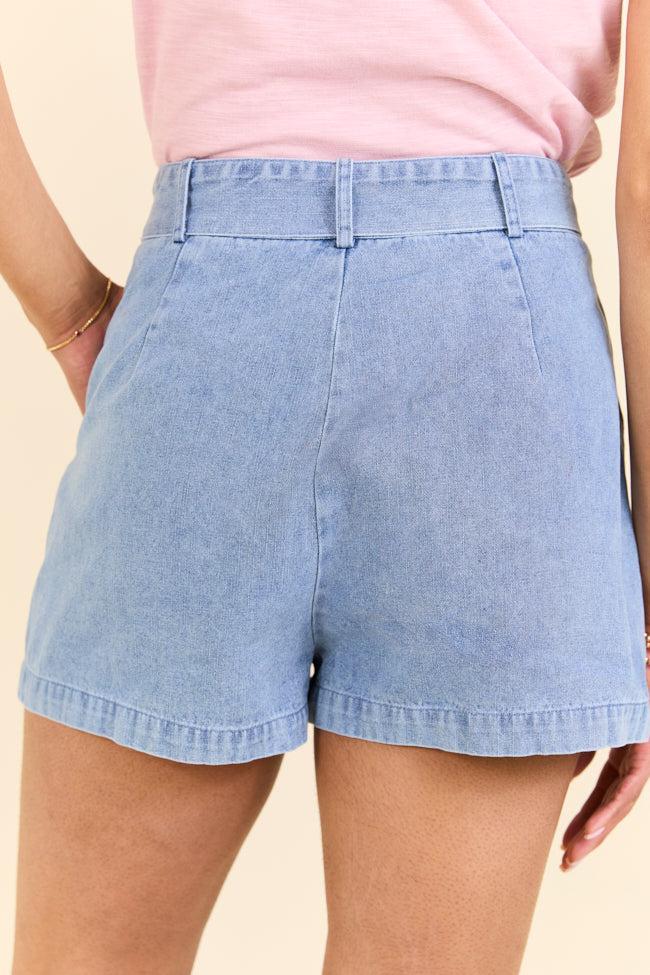 Wherever You Are Light Wash Belted Denim Shorts SALE Product Image