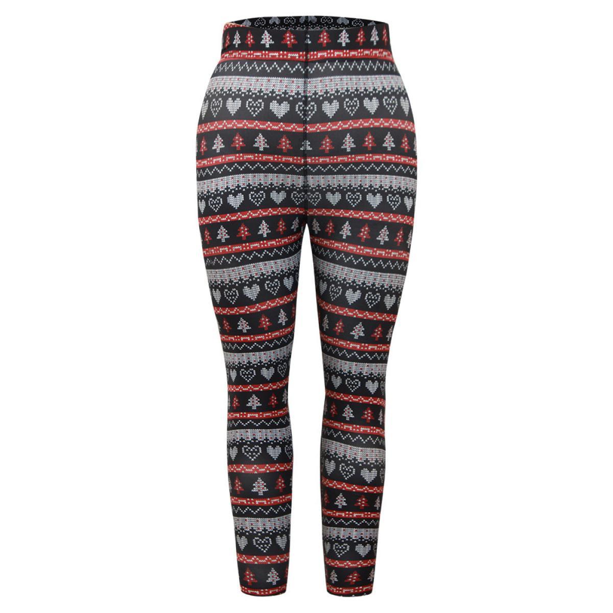 Plus Size Christmas Print Mid Rise Skinny Leggings Women BlackFlower Casual High stretch Skinny Mid Rise Festival-Christmas Leggings BloomChic 26/4X Product Image