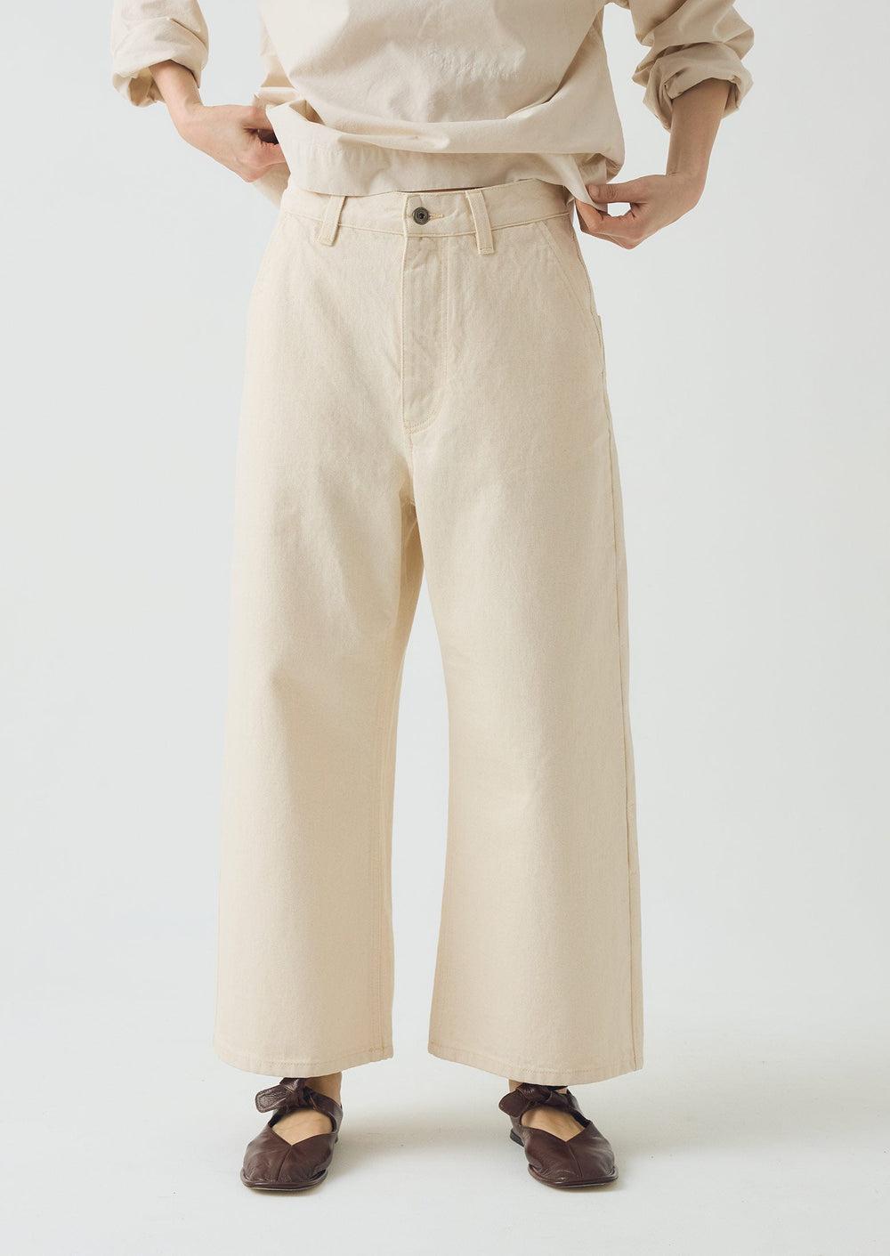 Relaxed Wide Leg Denim Pants | Ecru Product Image