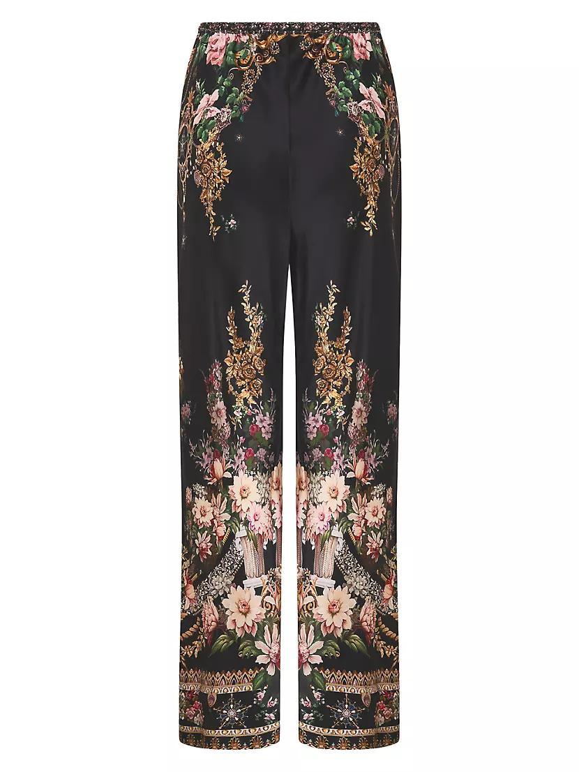 Floral Silk Wide-Leg Pants Product Image
