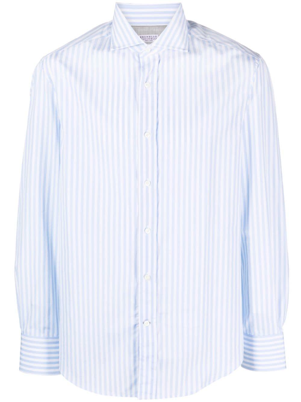 BRUNELLO CUCINELLI Striped Long-sleeved Shirt In Blue Product Image