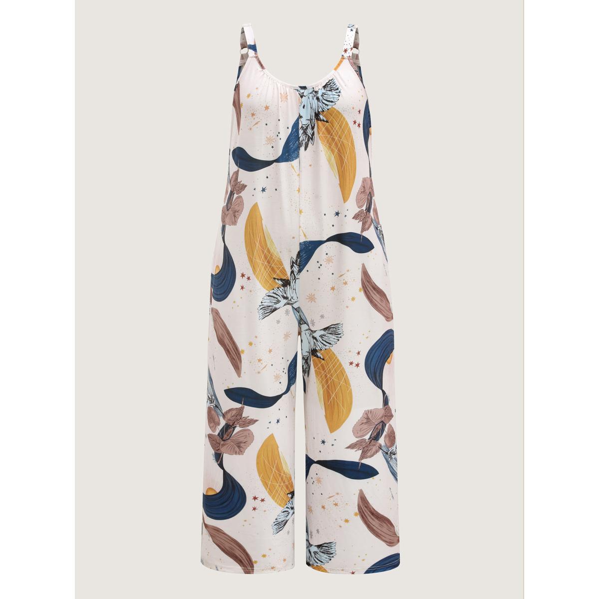 Plus Size Multicolor Star And Moon Print Wide-Leg Jumpsuit Women Sleeveless U-neck Everyday-Casual Loose Jumpsuits BloomChic 30/6X Product Image