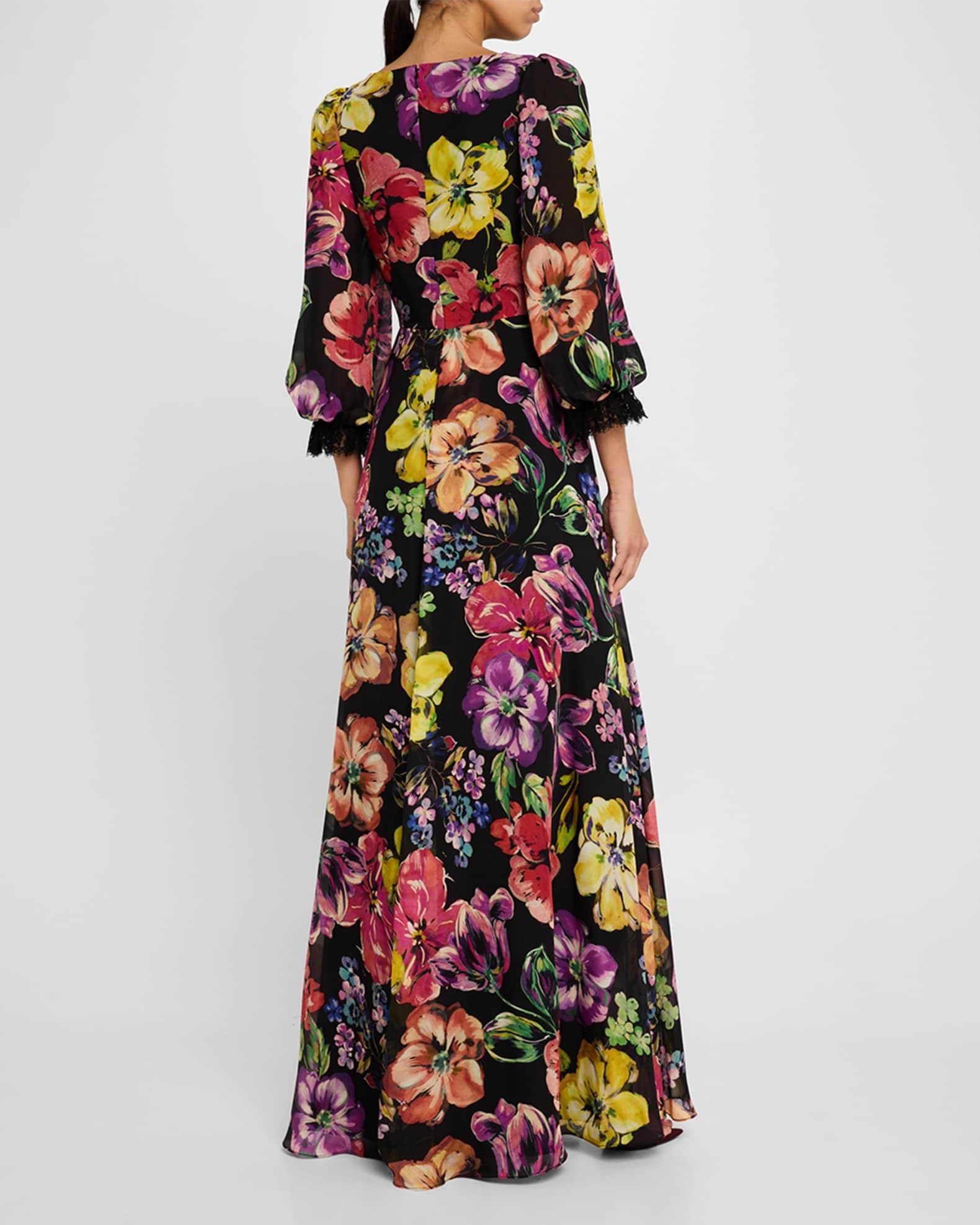 Floral-Print Surplice Silk Gown Product Image