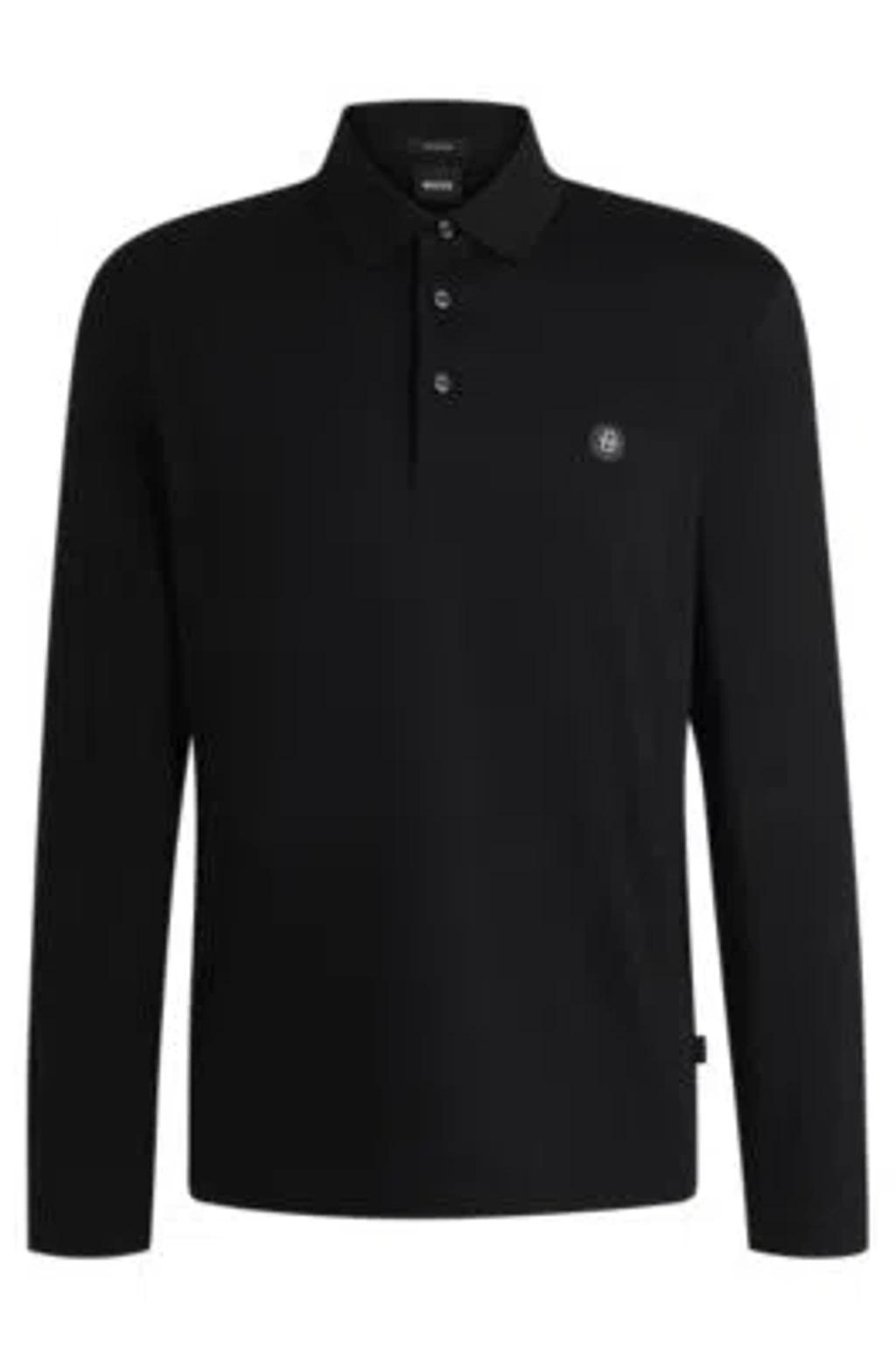 HUGO BOSS C-paley Dark Blue Mercerized-cotton Long Sleeved Polo Shirt 50523917 404 In Black Product Image