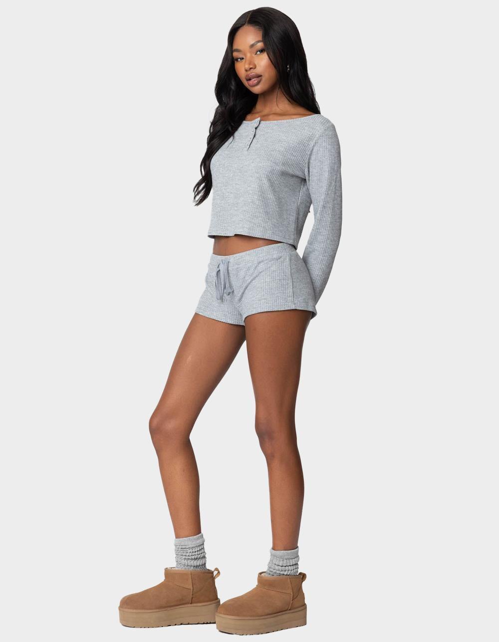 EDIKTED Teddy Cropped Waffle Top Product Image