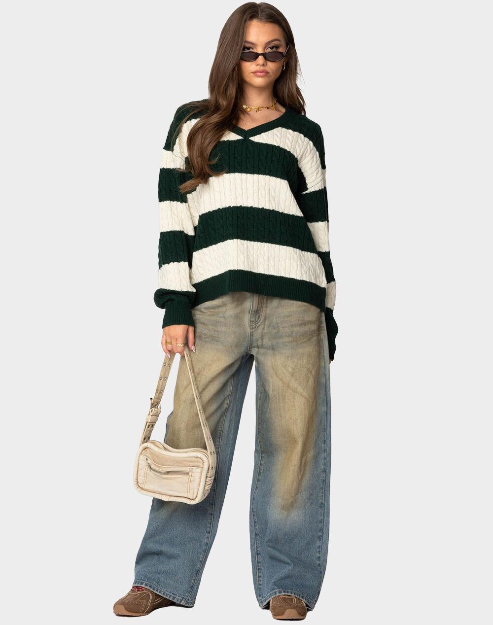 EDIKTED Oversized Striped Cable Knit Sweater Product Image