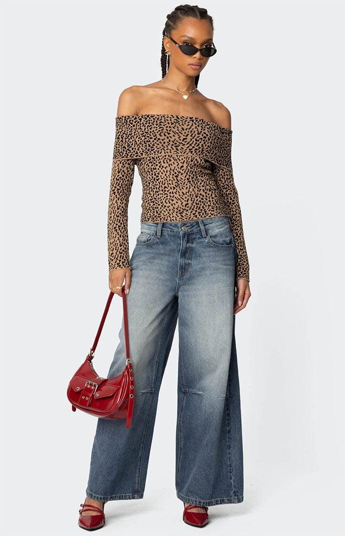 Edikted Women's Printed Fold Over Knit Top - Product Image