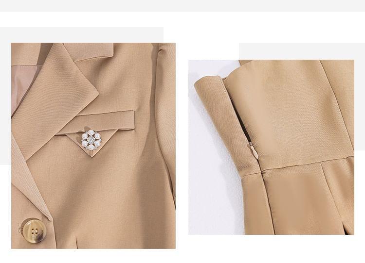 Set: Spaghetti Strap Plain Midi A-Line Dress + Crop Double-Breasted Blazer Product Image