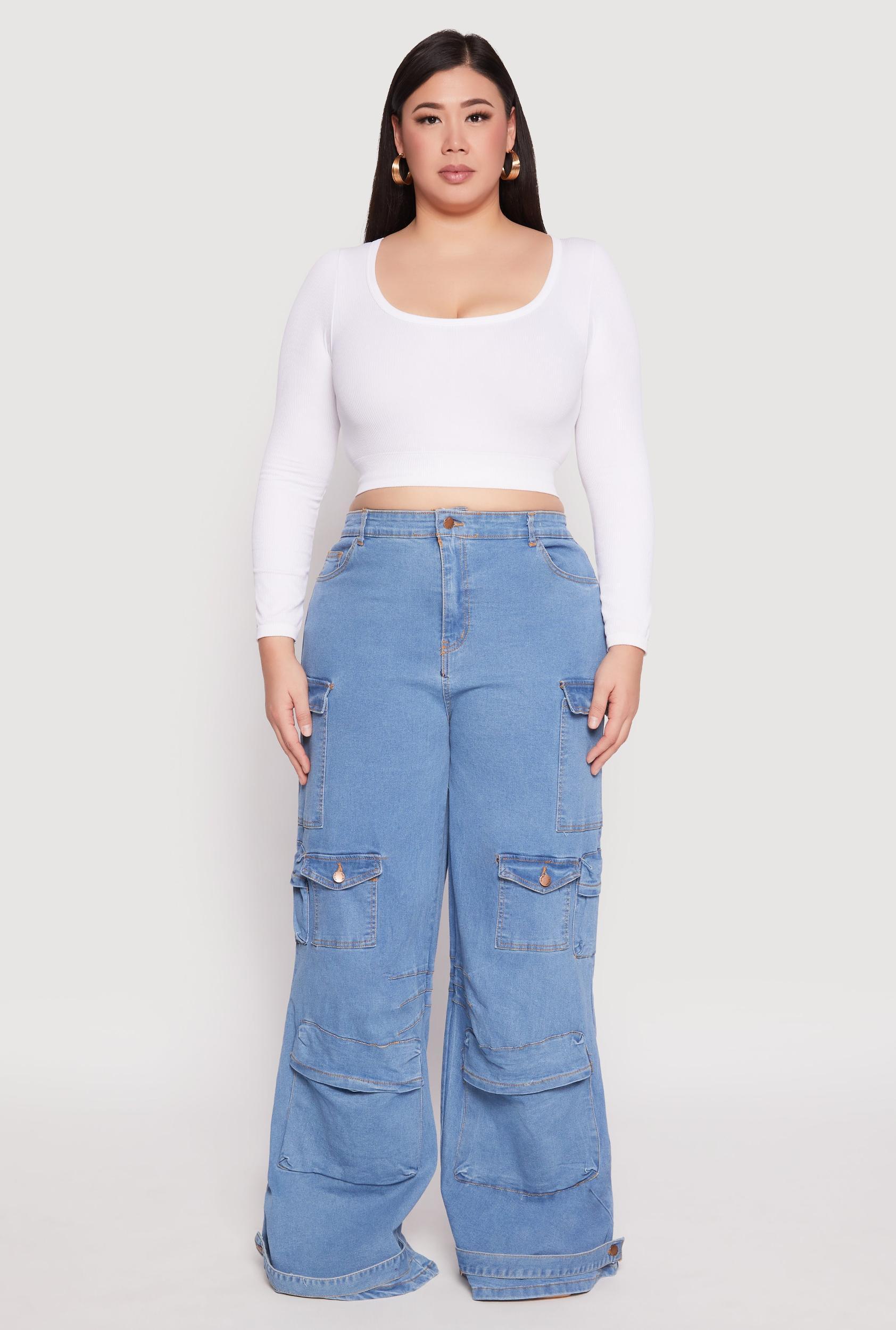 Womens Plus Size Daisy Cargo Pocket Flare Jeans Product Image