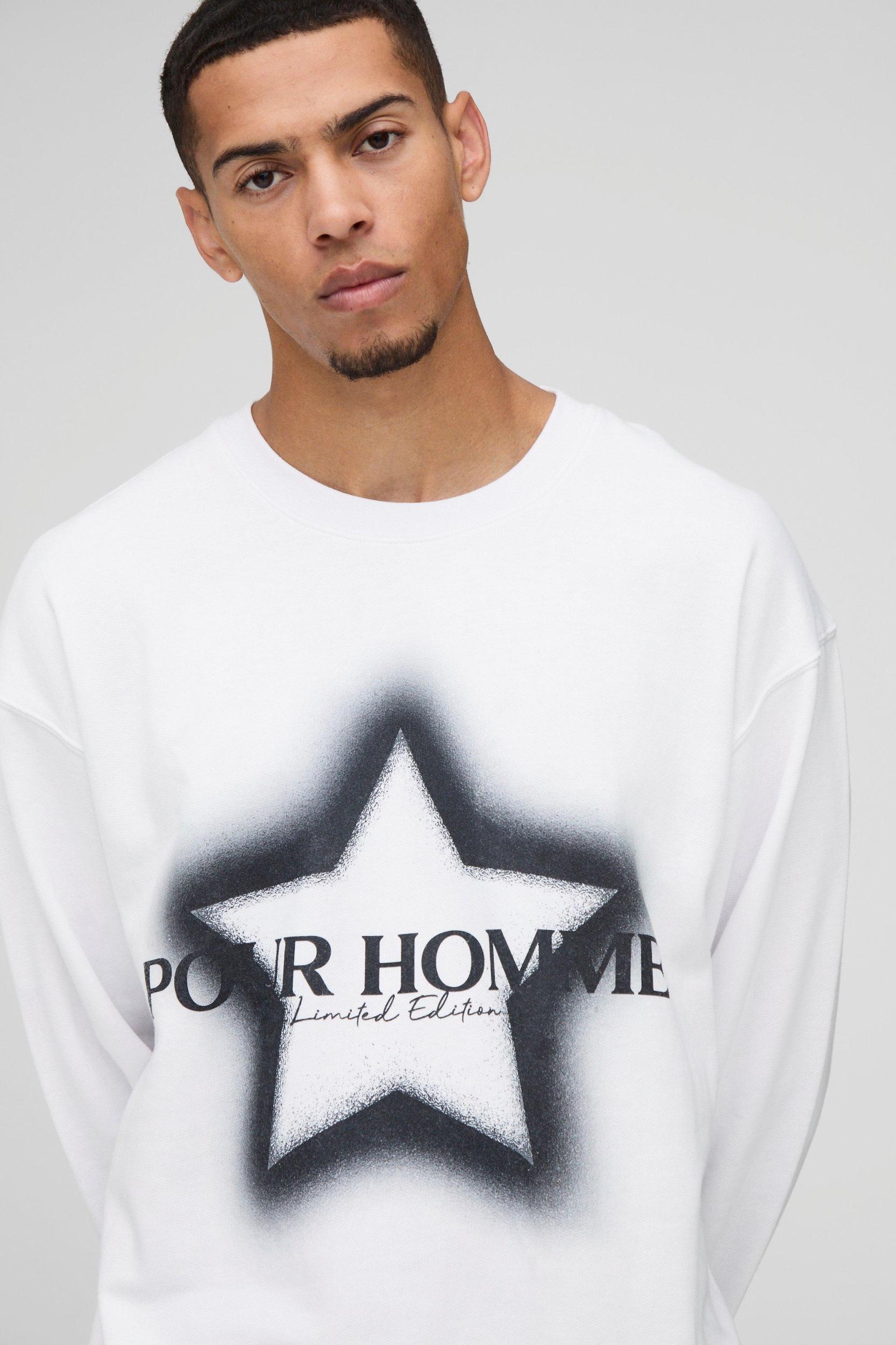 Oversized Pour Homme Star Graphic Sweatshirt | boohooMAN USA Product Image