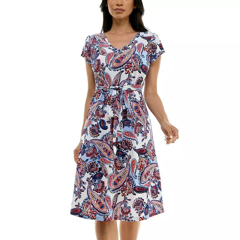 Womens Nina Leonard Cap Sleeve V-Neck Dress Product Image