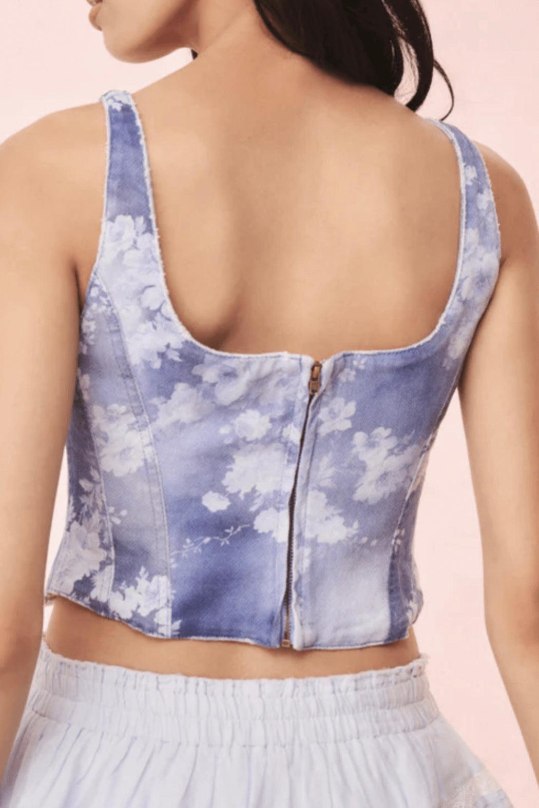 Emika Floral Denim-Top Product Image