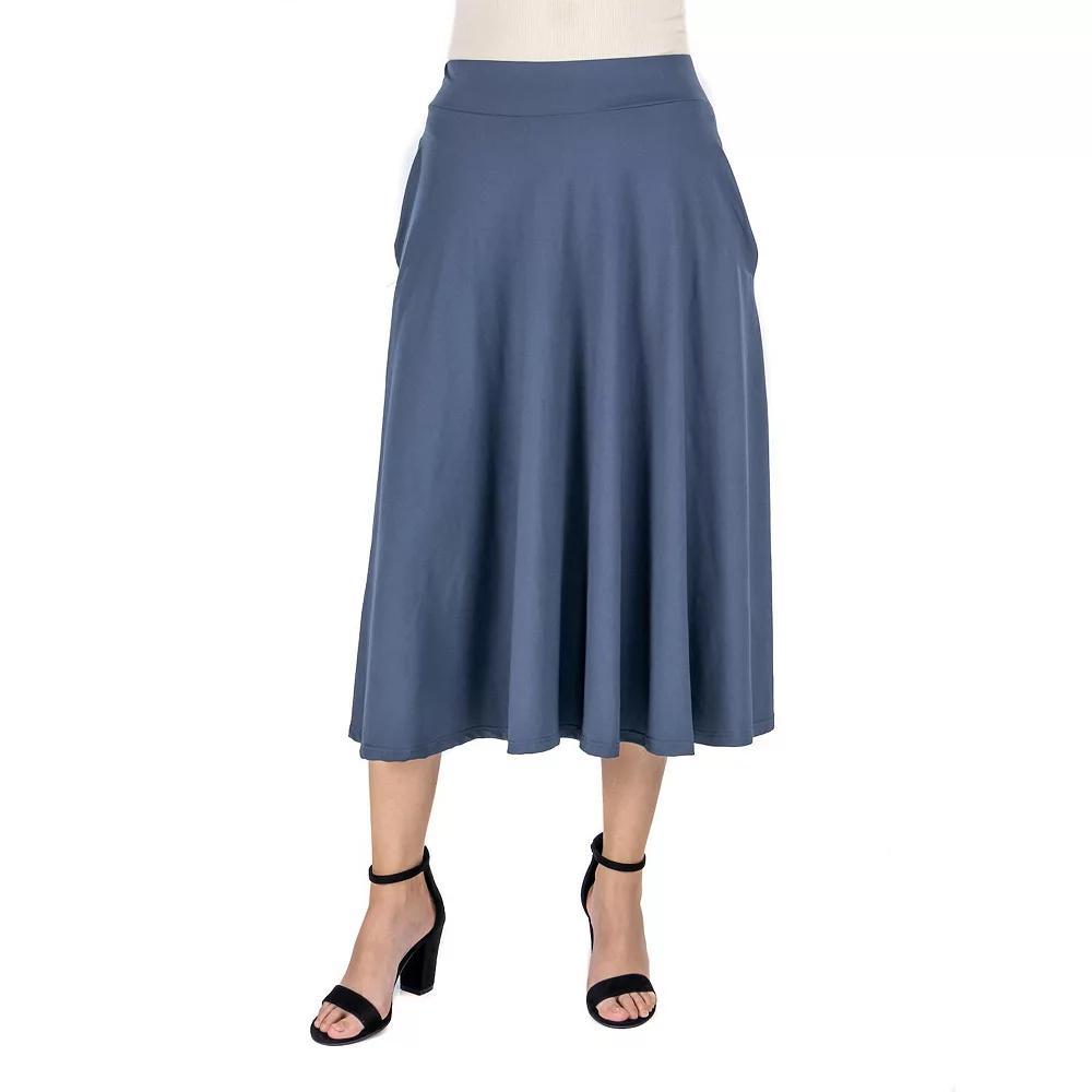 Women's 24Seven Comfort Apparel Solid A-Line Midi Skirt, Size: Small, Grey Product Image