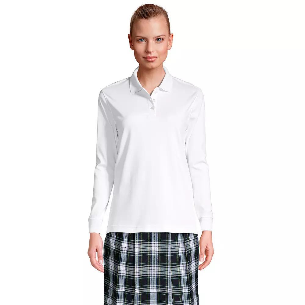Women's Tall Lands' End School Uniform Long Sleeve Interlock Polo, Size: Small Tall, White Product Image