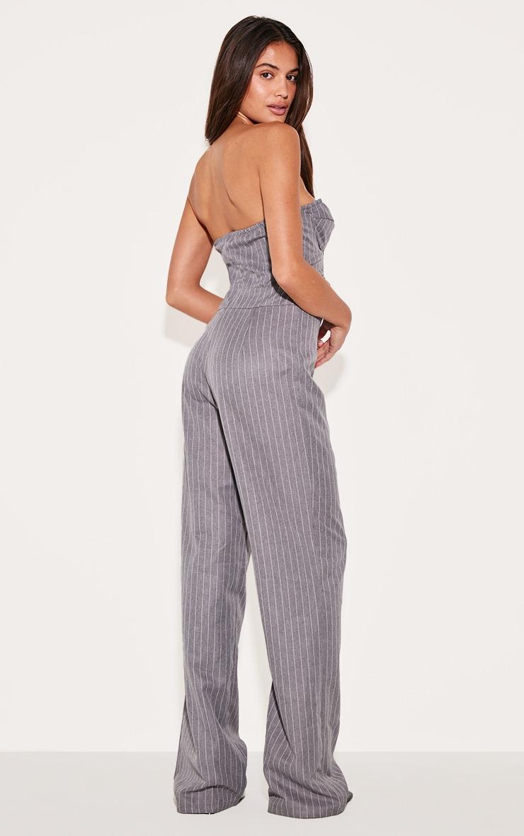 Grey Pinstripe Bandeau Corset Straight Leg Jumpsuit Product Image