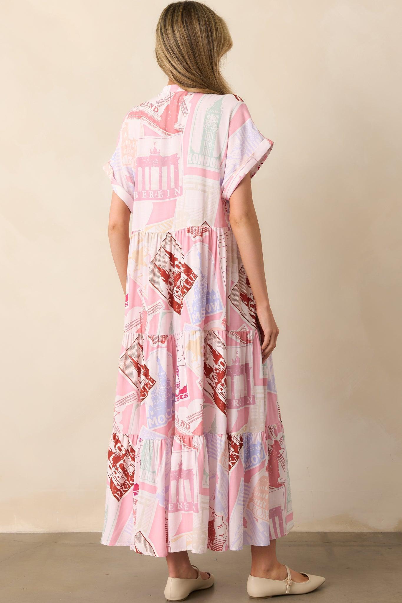 Mallory Passport Print Pink Midi Dress Product Image