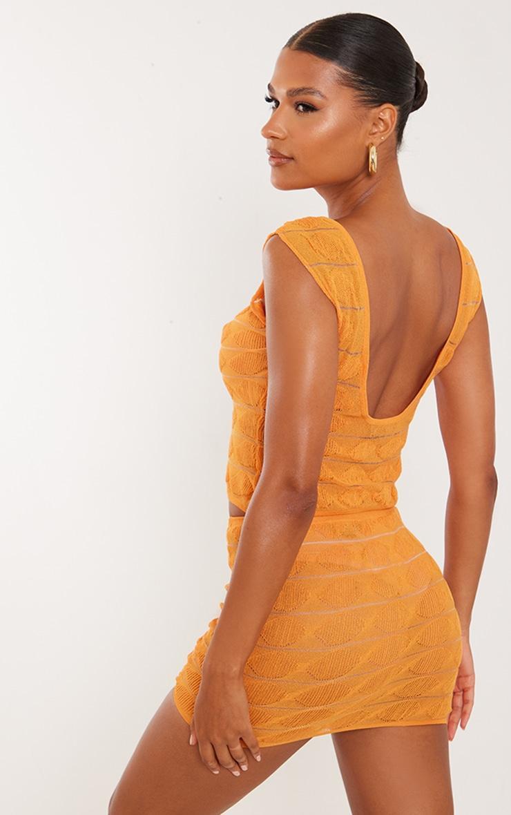 Orange Bobble Textured Sheer Knit Open Back Top Product Image