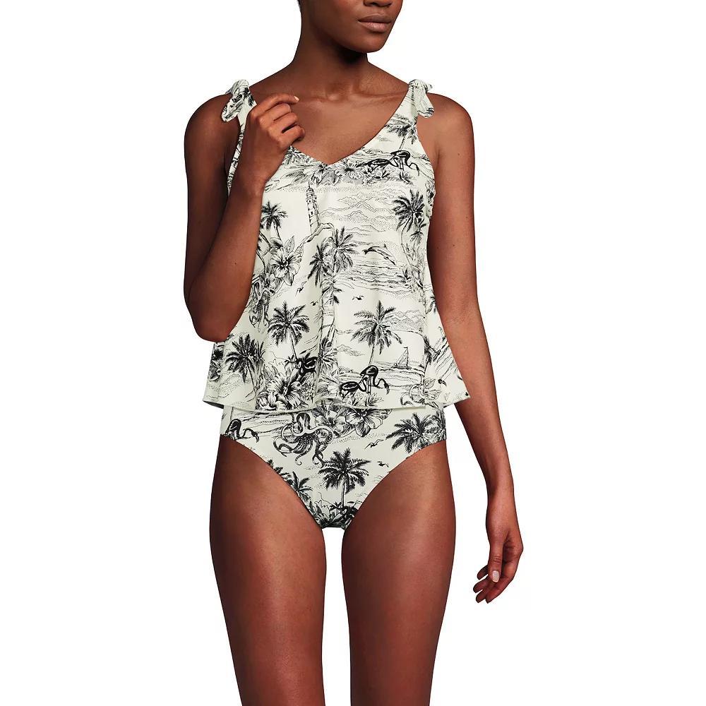 Women's Lands' End Tie Shoulder Flutter Tankini Swim Top, Size: 8, Green White Floral Product Image