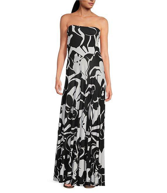 ELAN Stretch Knit Stripe Print Strapless Neck Sleeveless Convertible Shirt Dress Product Image